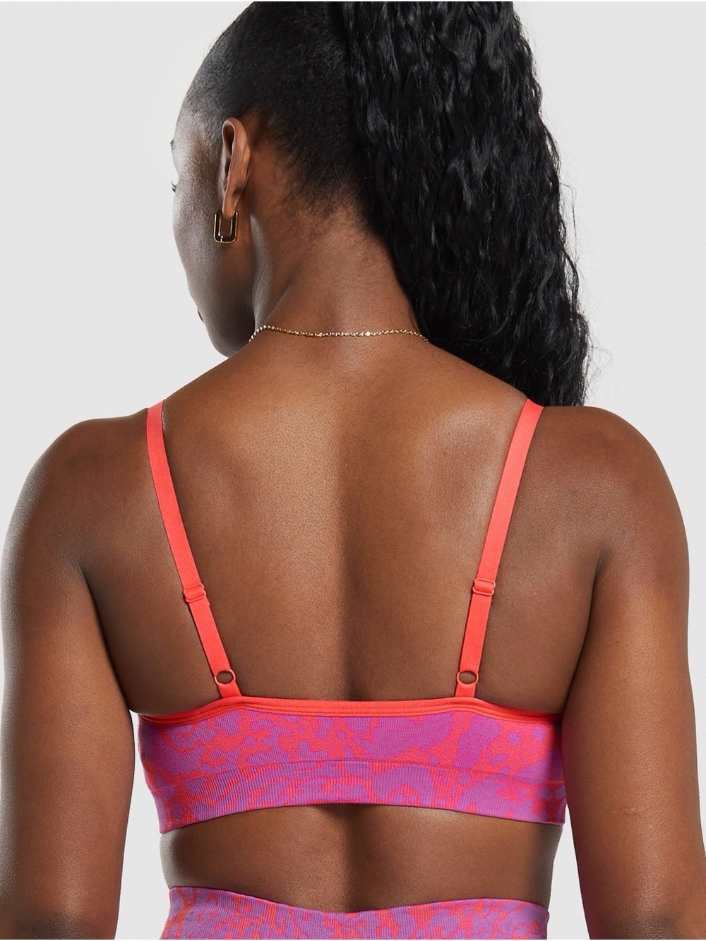 Gymshark Pink and Coral Patterned Seamless Sports Bra - Picture 2 of 6